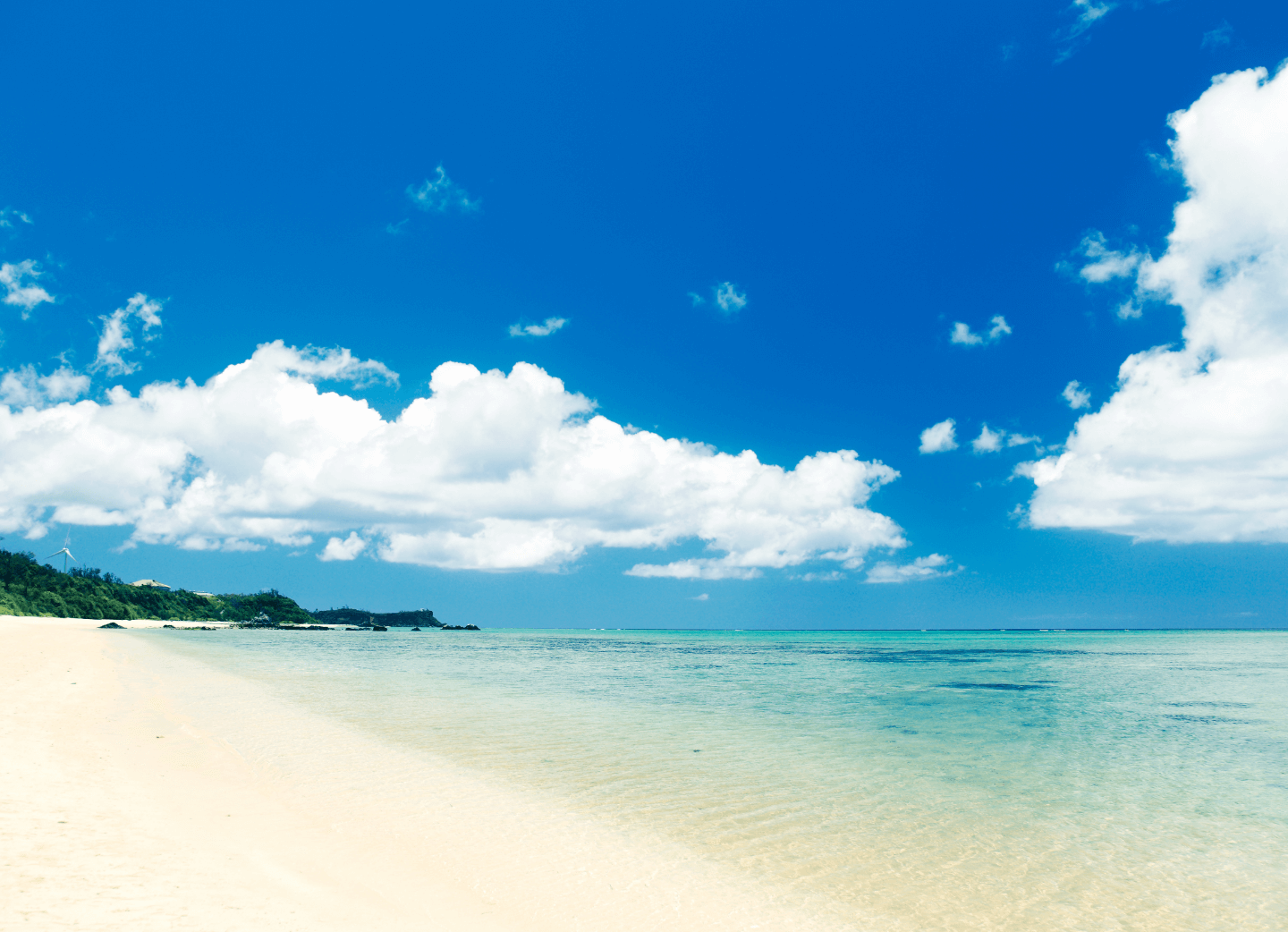 白い砂浜と透き通った青い海が広がる南国のビーチの風景