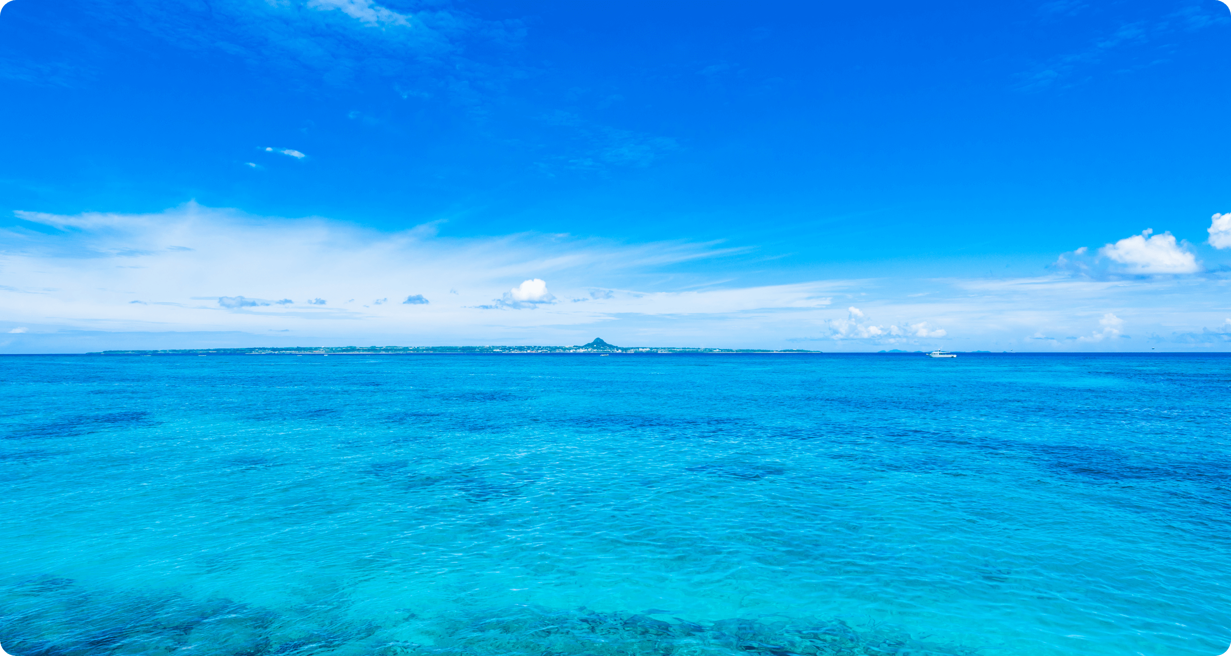 青い海と空に囲まれた校舎の外観。沖縄らしい自然の中で学べる環境